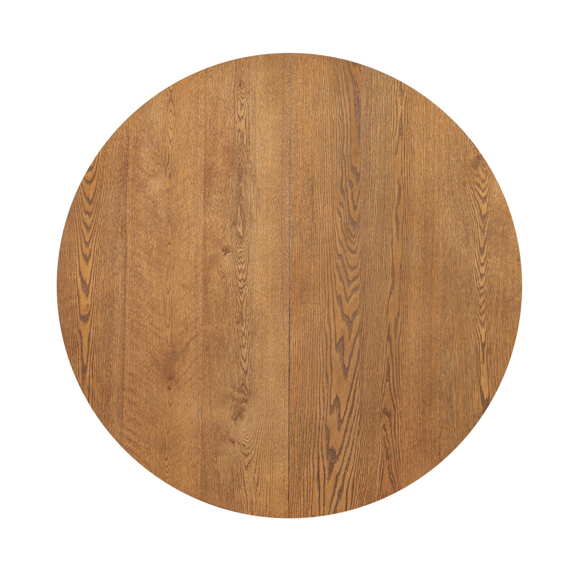 Round oak wood tabletop with prominent grain