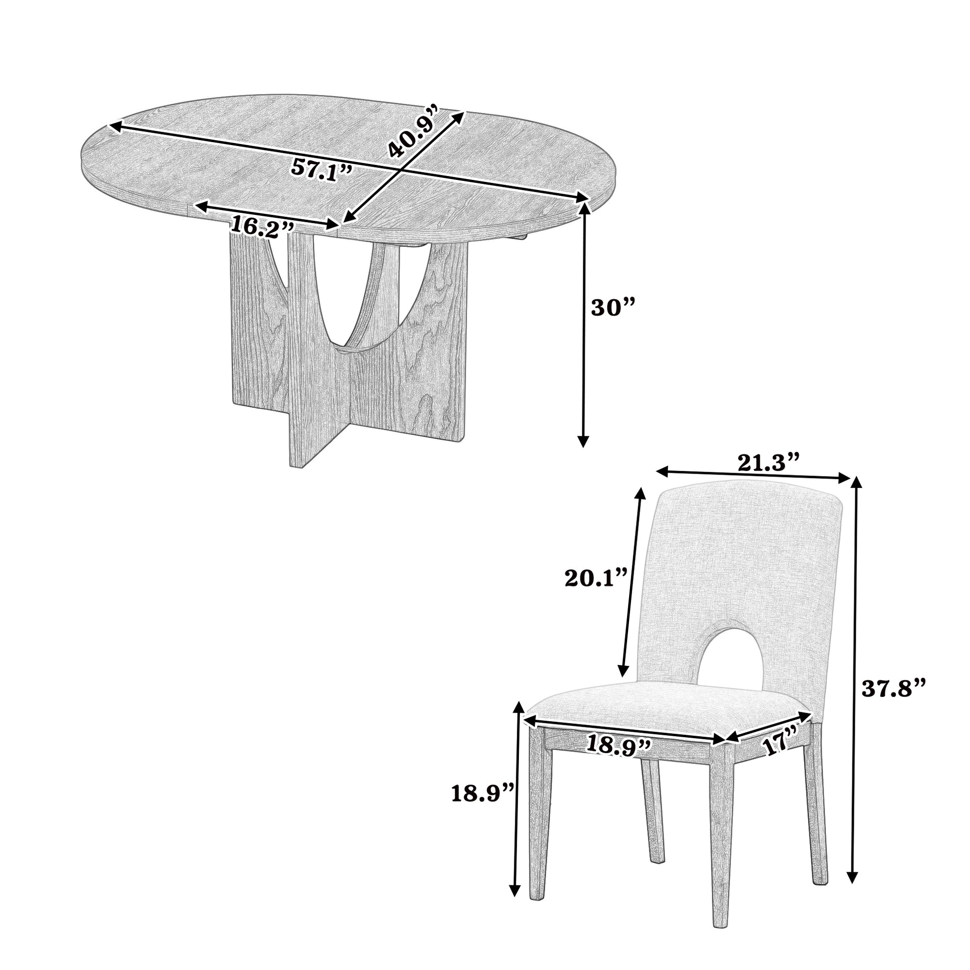 Sketch of an oval wood dining table with a central pedestal base  W x  H