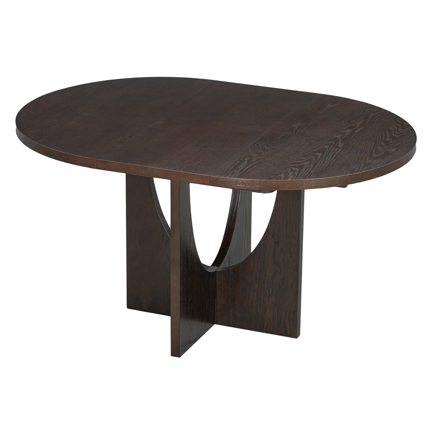 Dark oak oval dining table with carved pedestal base