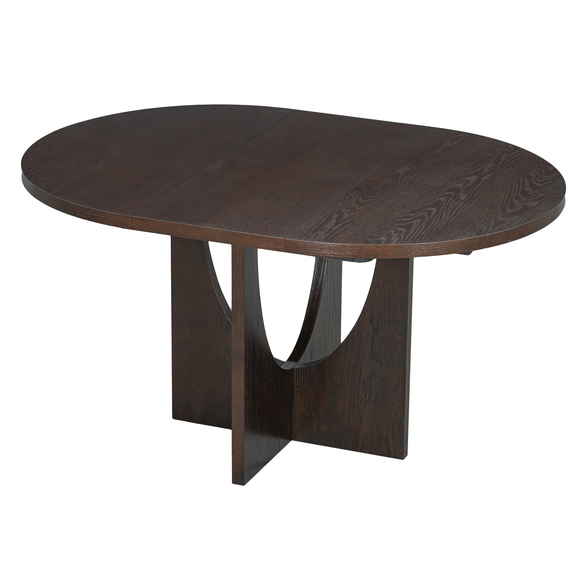 Dark oak oval dining table with carved pedestal base