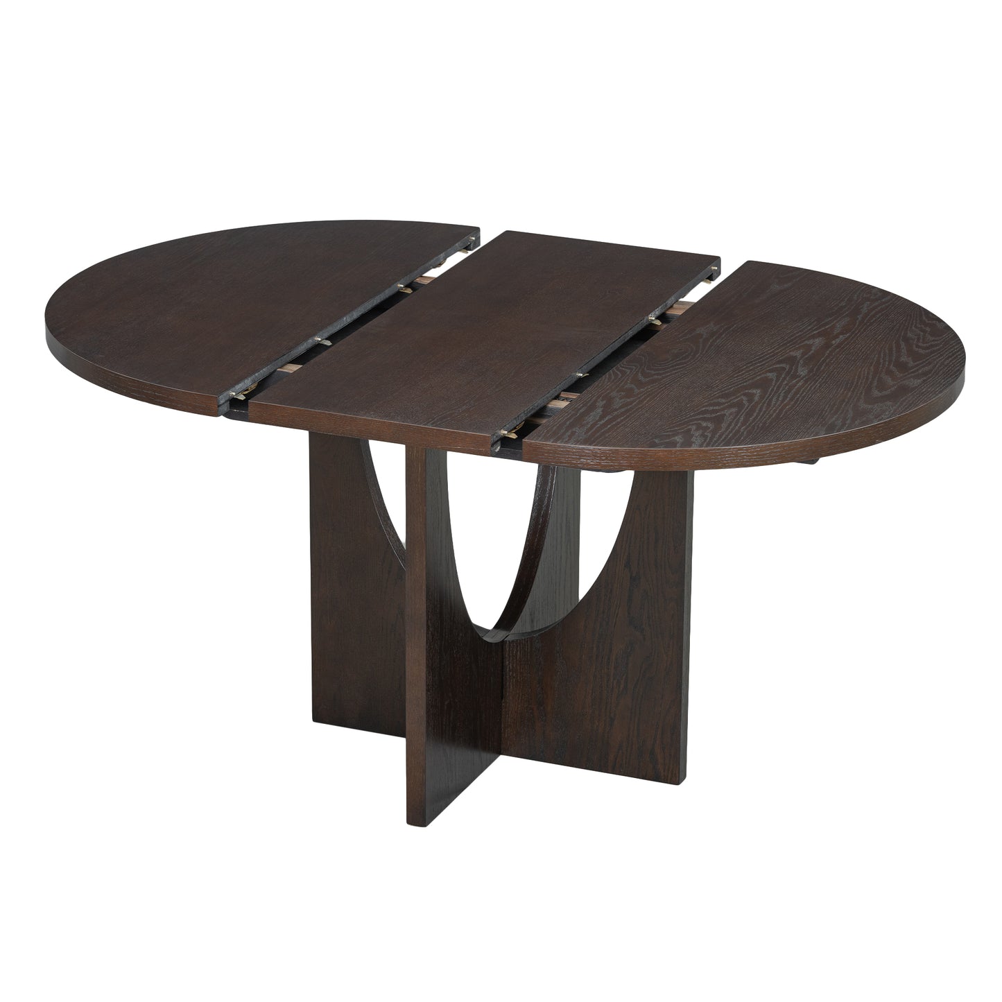 Dark oak extending dining table with pedestal base