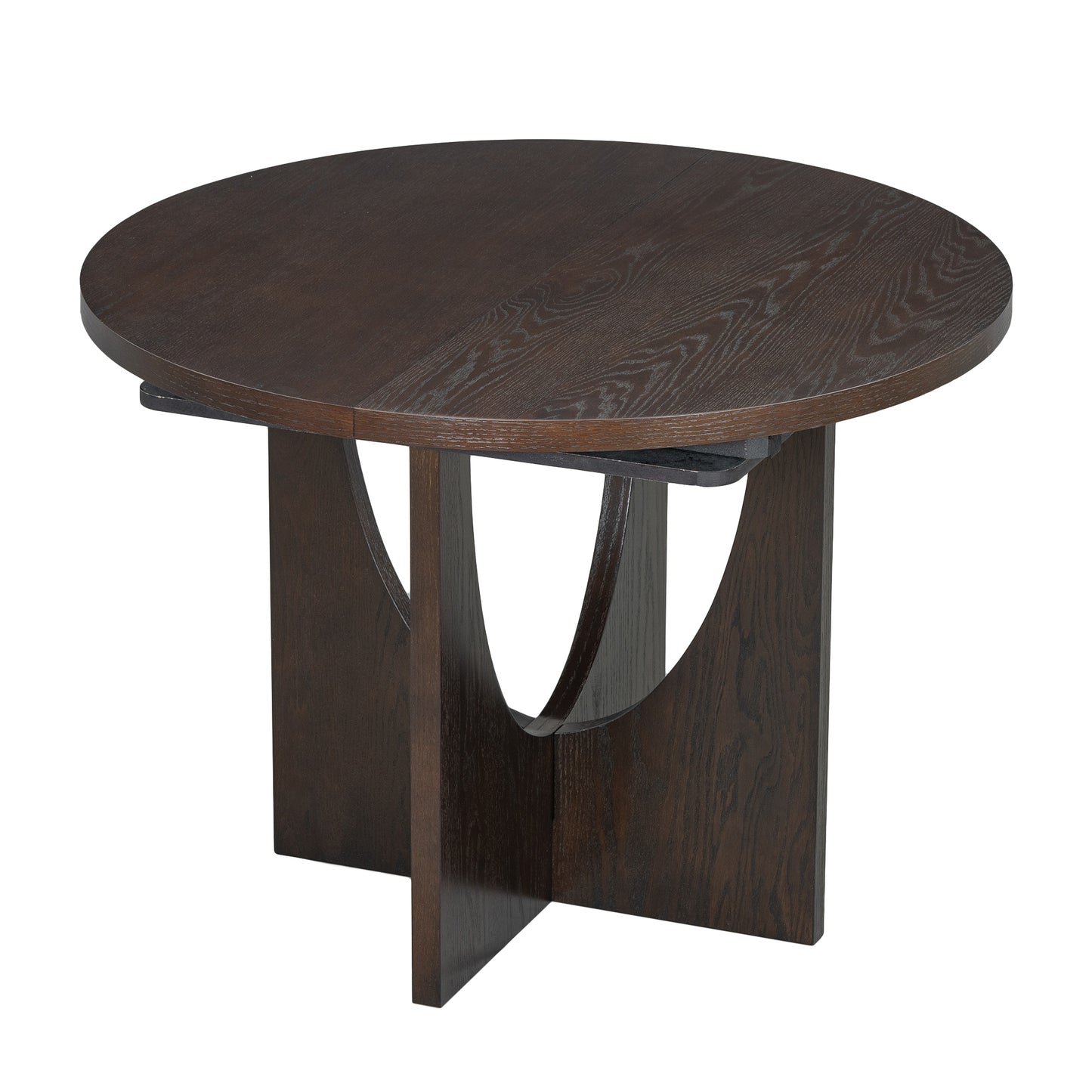 Dark wood round accent table with carved pedestal base