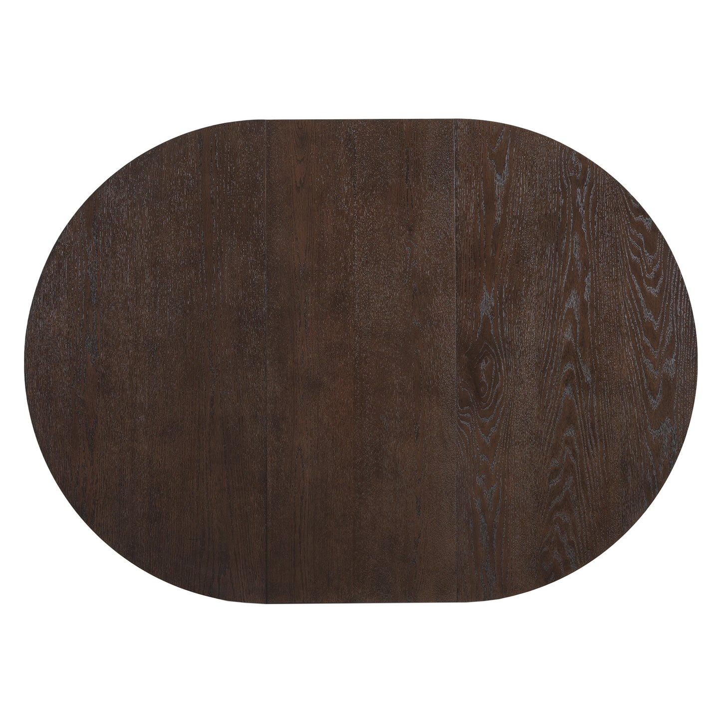 Dark oak oval dining table top showcasing natural wood grain texture