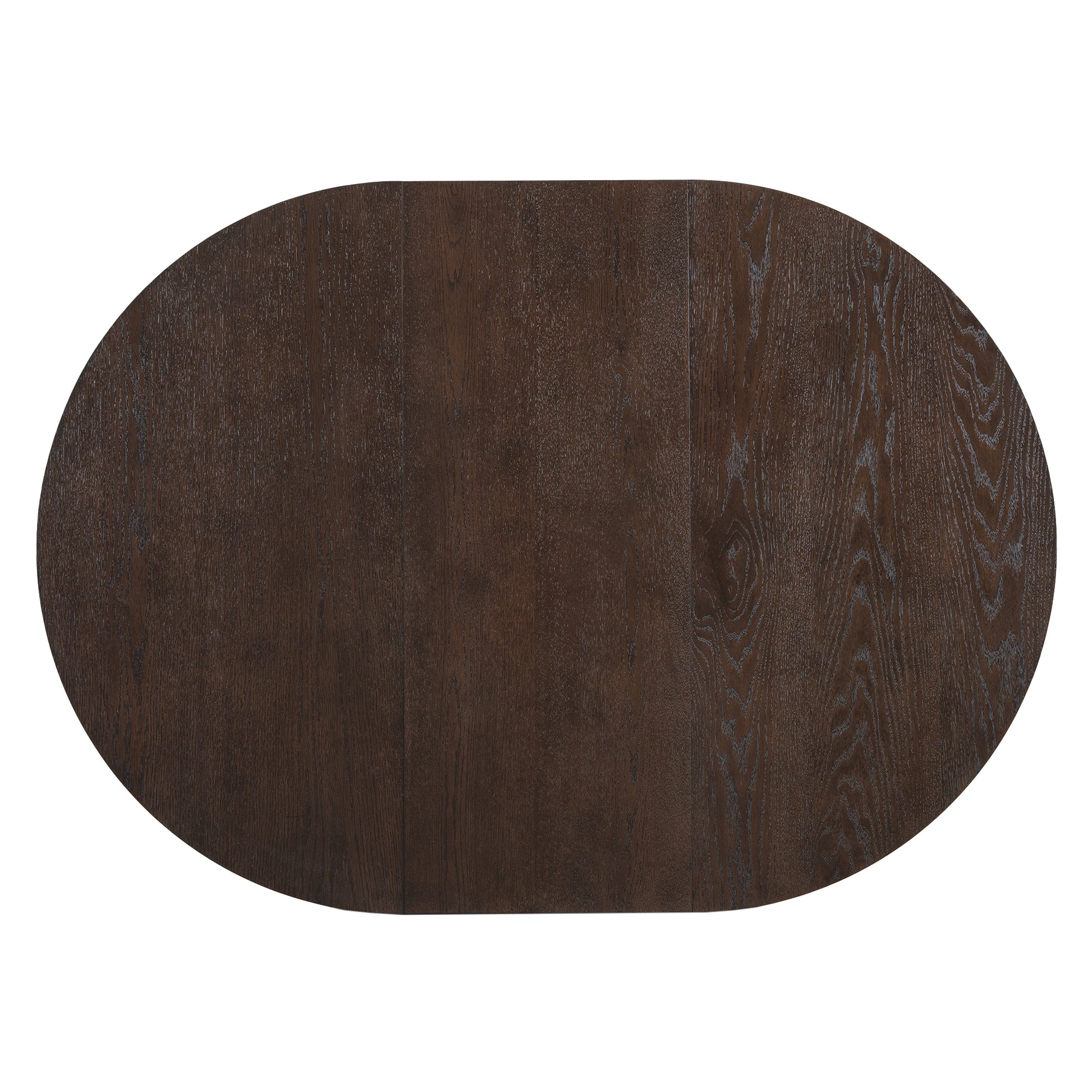 Dark oak oval dining table top showcasing natural wood grain texture